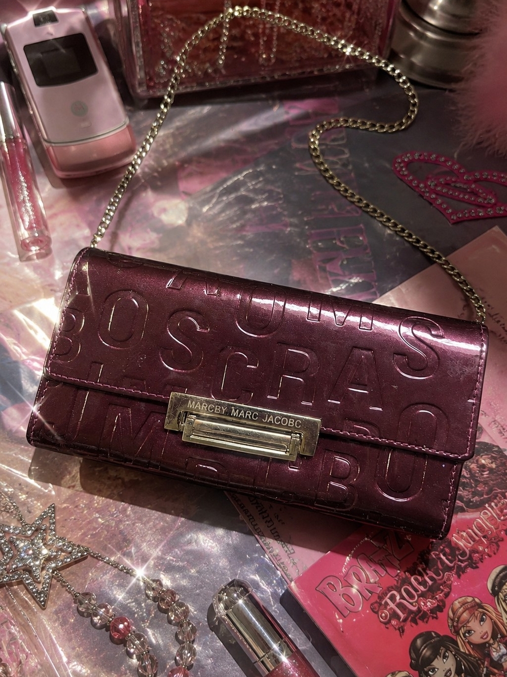 Y2K Marc by Marc Jacobs Metallic Purple Chain Wallet Clutch